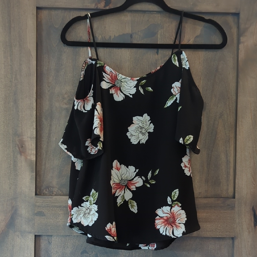Black Asymmetrical Ruffled Sleeveless Blouse